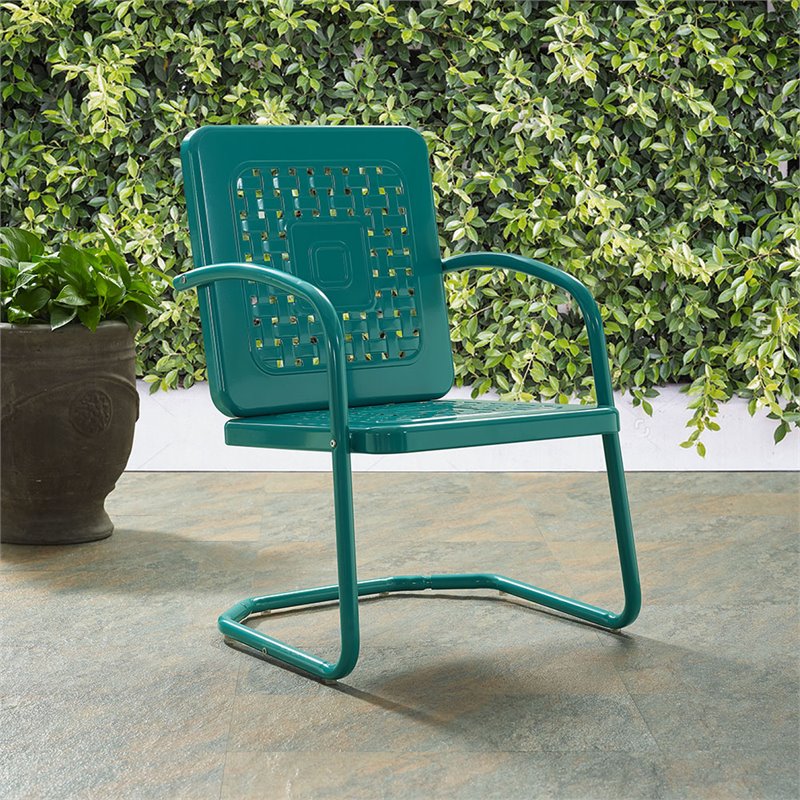 Pemberly Row Modern Metal Patio Chair in Turquoise (Set of 2)