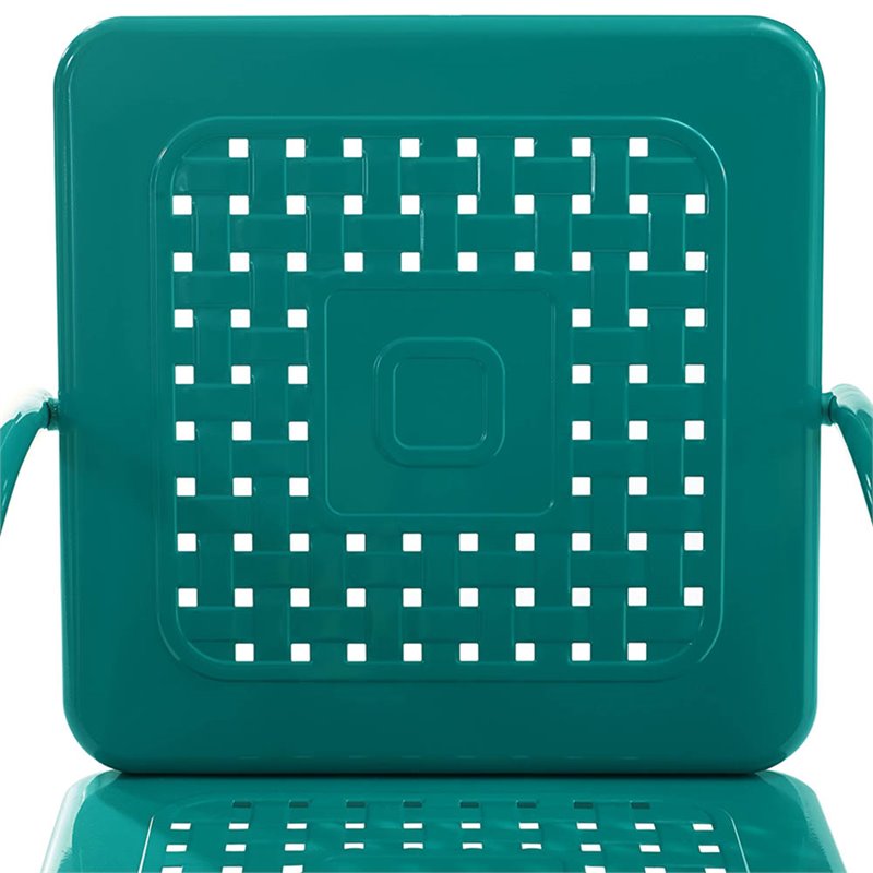 Pemberly Row Modern Metal Patio Chair in Turquoise (Set of 2)
