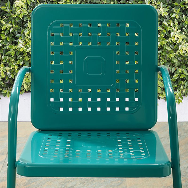 Pemberly Row Modern Metal Patio Chair in Turquoise (Set of 2)