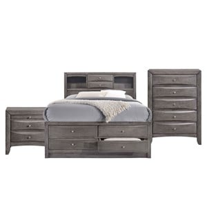 Pemberly Row Contemporary Queen 3 Piece Bedroom Set in Gray Finish