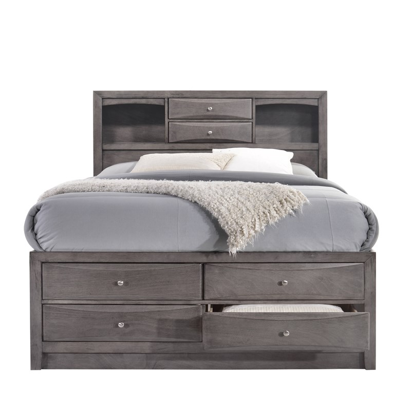 Pemberly Row Contemporary Queen 3 Piece Bedroom Set in Gray Finish