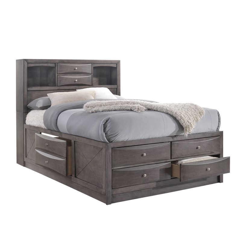 Pemberly Row Contemporary Queen 3 Piece Bedroom Set in Gray Finish
