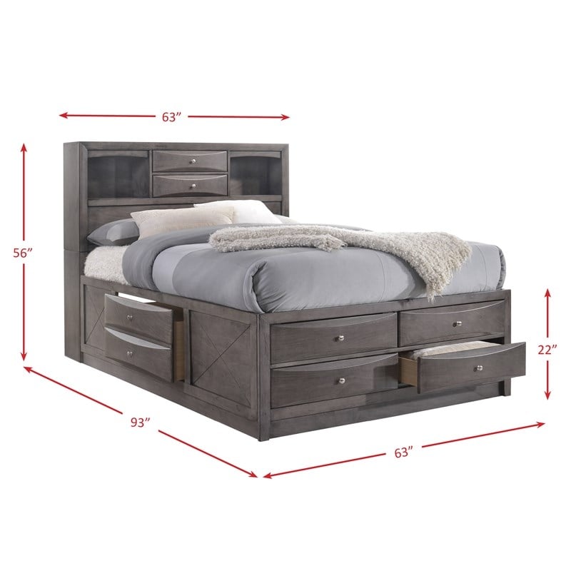 Pemberly Row Contemporary Queen 3 Piece Bedroom Set in Gray Finish