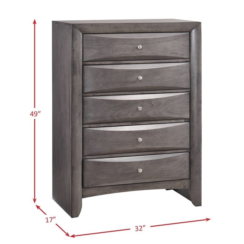 Pemberly Row Contemporary Queen 3 Piece Bedroom Set in Gray Finish