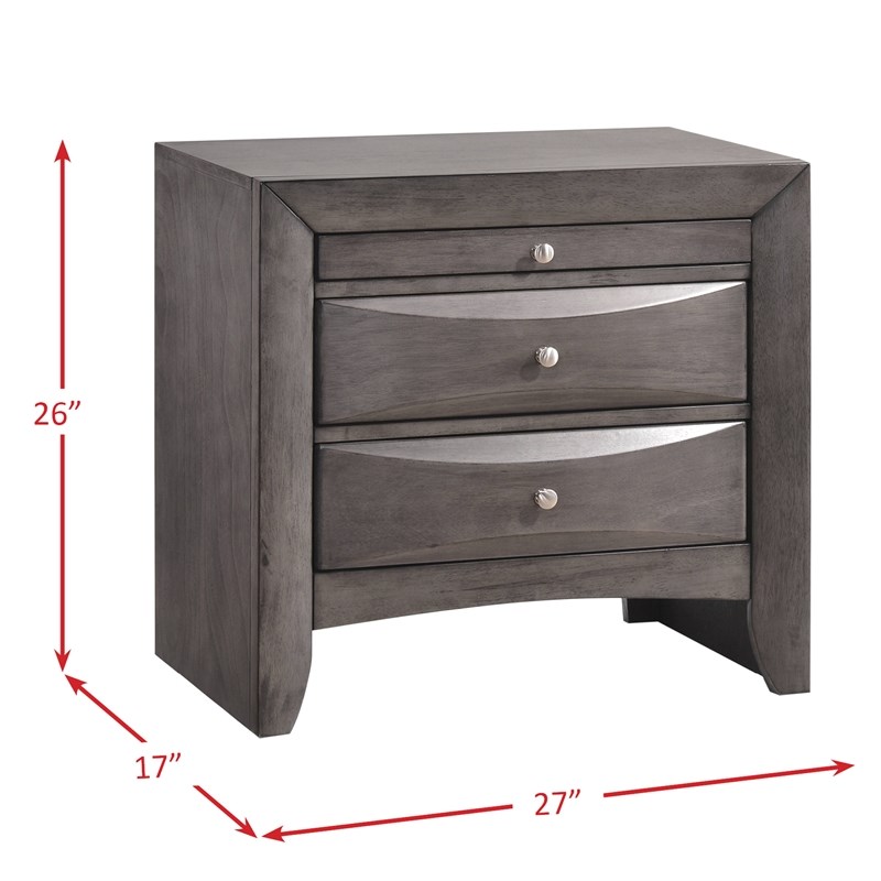 Pemberly Row Contemporary Queen 3 Piece Bedroom Set in Gray Finish