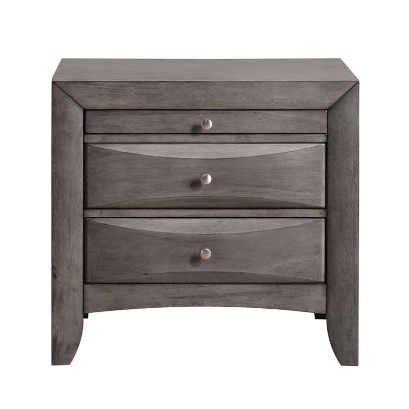 Pemberly Row Contemporary King 3 Piece Bedroom Set in Gray Finish