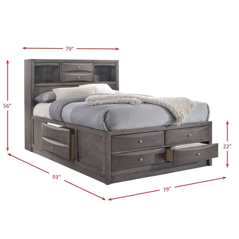 Pemberly Row Contemporary King 3 Piece Bedroom Set in Gray Finish