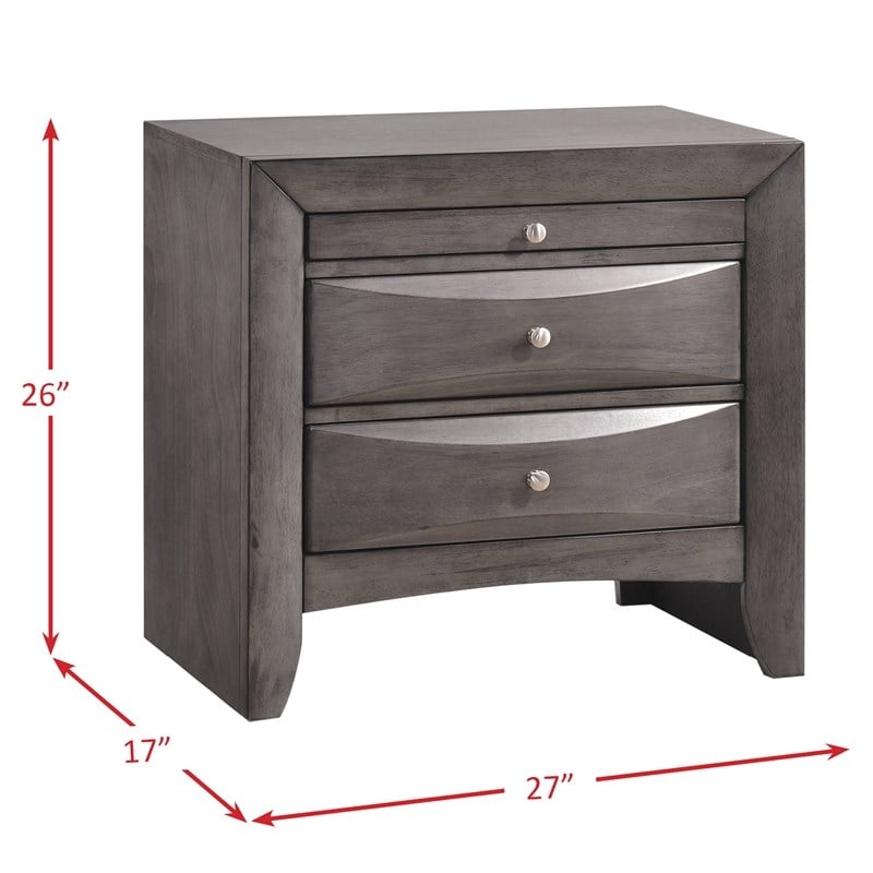 Pemberly Row Contemporary King 3 Piece Bedroom Set in Gray Finish