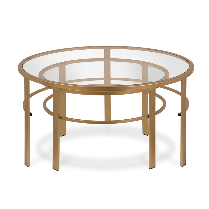 Pemberly Row 2 Piece Nested Metal & Glass Coffee Table in Brass