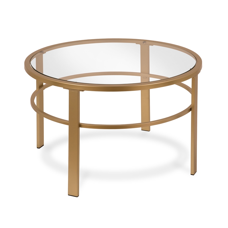 Pemberly Row 2 Piece Nested Metal & Glass Coffee Table in Brass