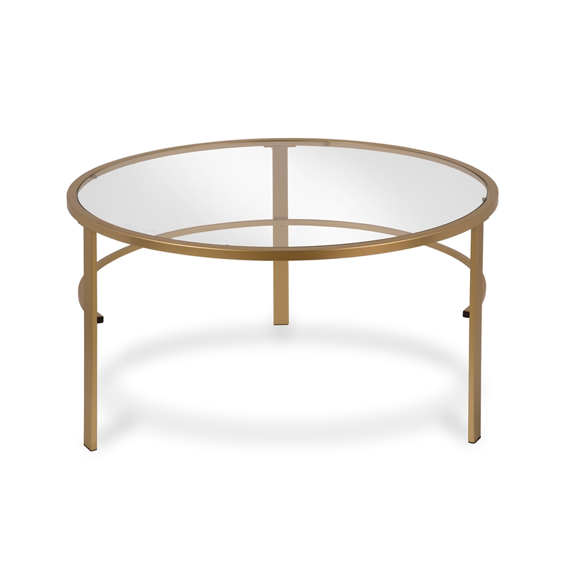 Pemberly Row 2 Piece Nested Metal & Glass Coffee Table in Brass
