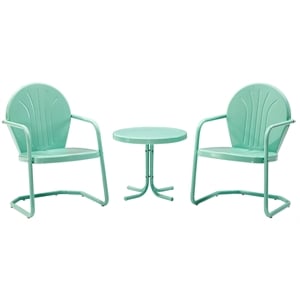 Pemberly Row Modern 3 Piece Metal Patio Conversation Set in Aqua