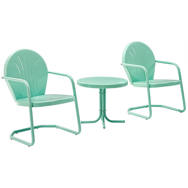 Pemberly Row Modern 3 Piece Metal Patio Conversation Set in Aqua
