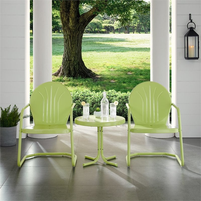 Pemberly Row 3Pc Metal Patio Conversation Set in Key Lime Green