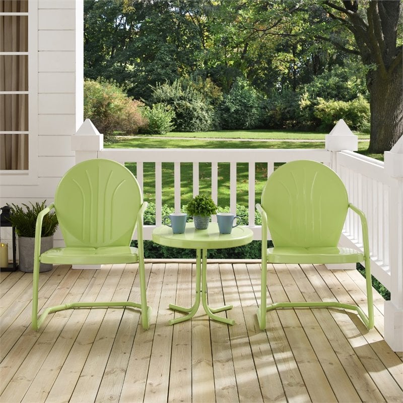Pemberly Row 3Pc Metal Patio Conversation Set in Key Lime Green