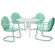 Pemberly Row 5 Piece Metal Patio Dining Set in White and Aqua