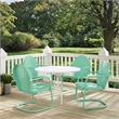 Pemberly Row 5 Piece Metal Patio Dining Set in White and Aqua