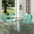 Pemberly Row 5 Piece Metal Patio Dining Set in White and Aqua
