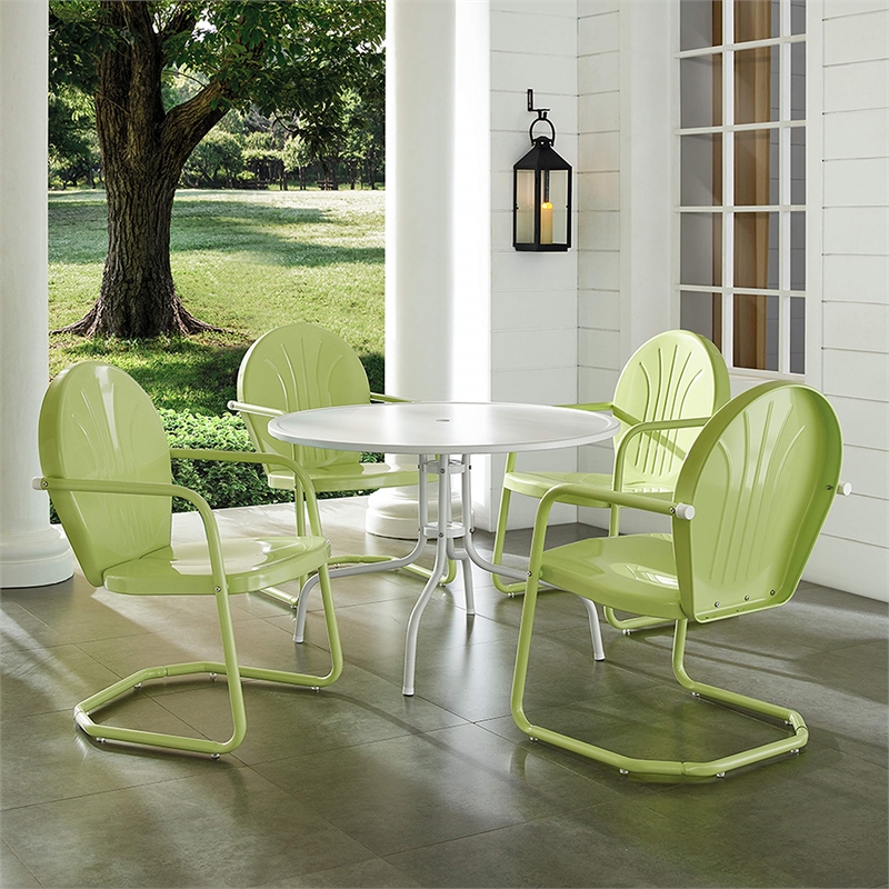 Pemberly Row 5 Piece Metal Patio Dining Set in White and Key Lime