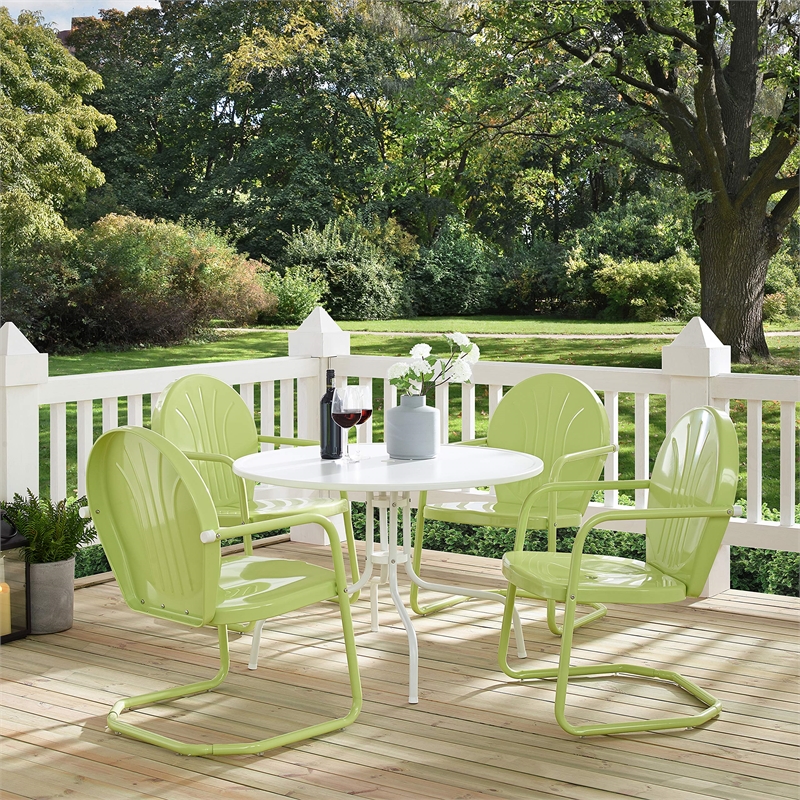 Pemberly Row 5 Piece Metal Patio Dining Set in White and Key Lime