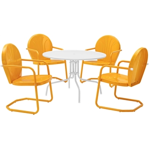 Pemberly Row 5 Piece Metal Patio Dining Set in White and Tangerine