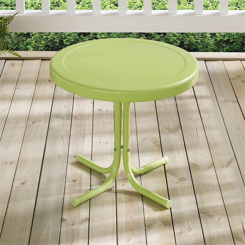 Pemberly Row Contemporary Metal Patio End Table in Key Lime Gloss