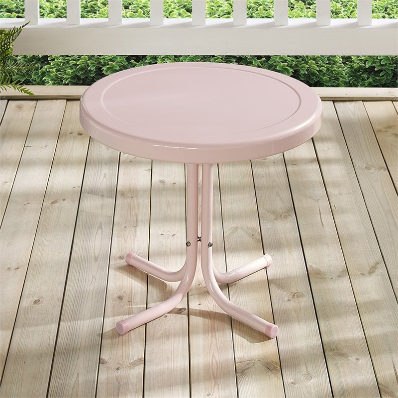 Pemberly Row Contemporary Metal Patio End Table in Pastel Pink
