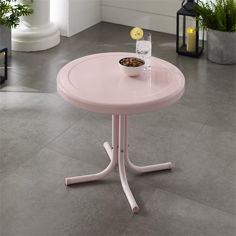 Pemberly Row Contemporary Metal Patio End Table in Pastel Pink