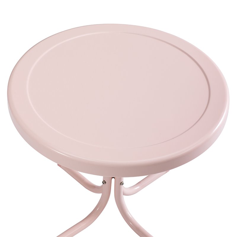 Pemberly Row Contemporary Metal Patio End Table in Pastel Pink