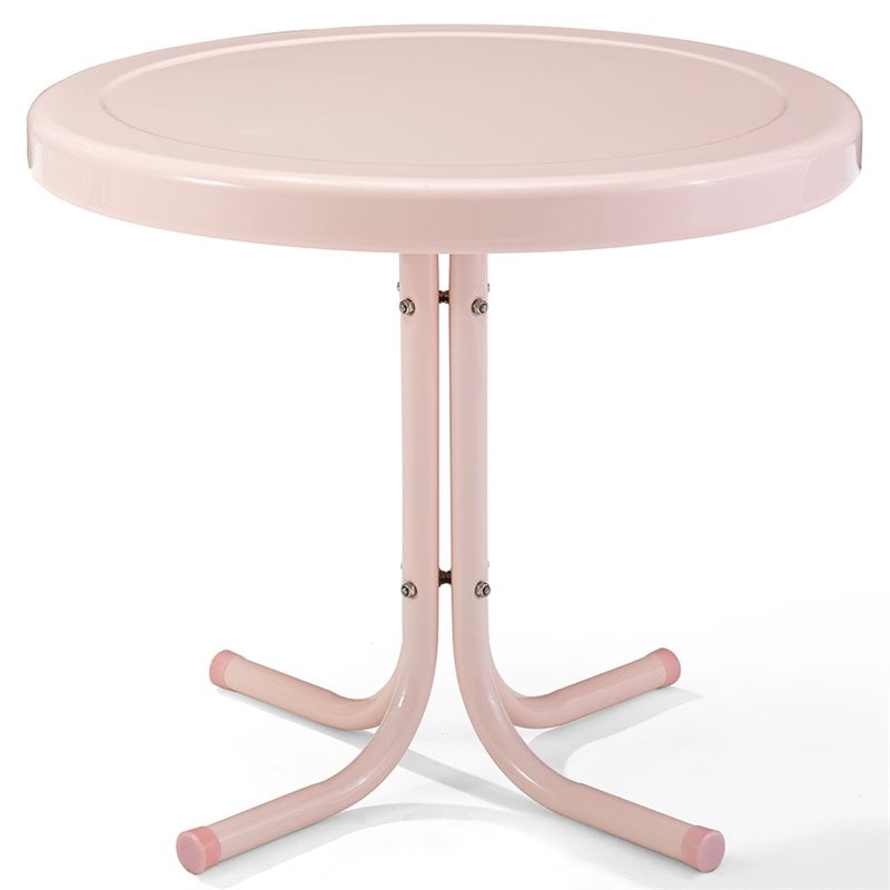 Pemberly Row Contemporary Metal Patio End Table in Pastel Pink