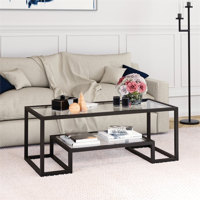Pemberly Row Hollywood Regency Metal Black and Bronze Coffee Table