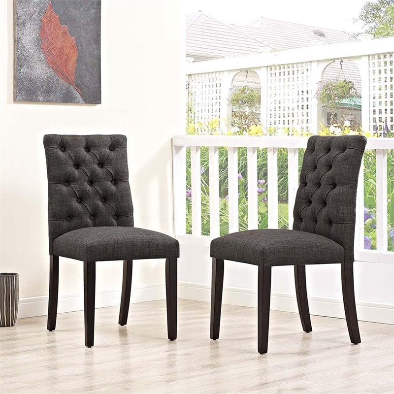 Pemberly Row Modern Tufted Dining Side Chair in Brown (Set of 2)