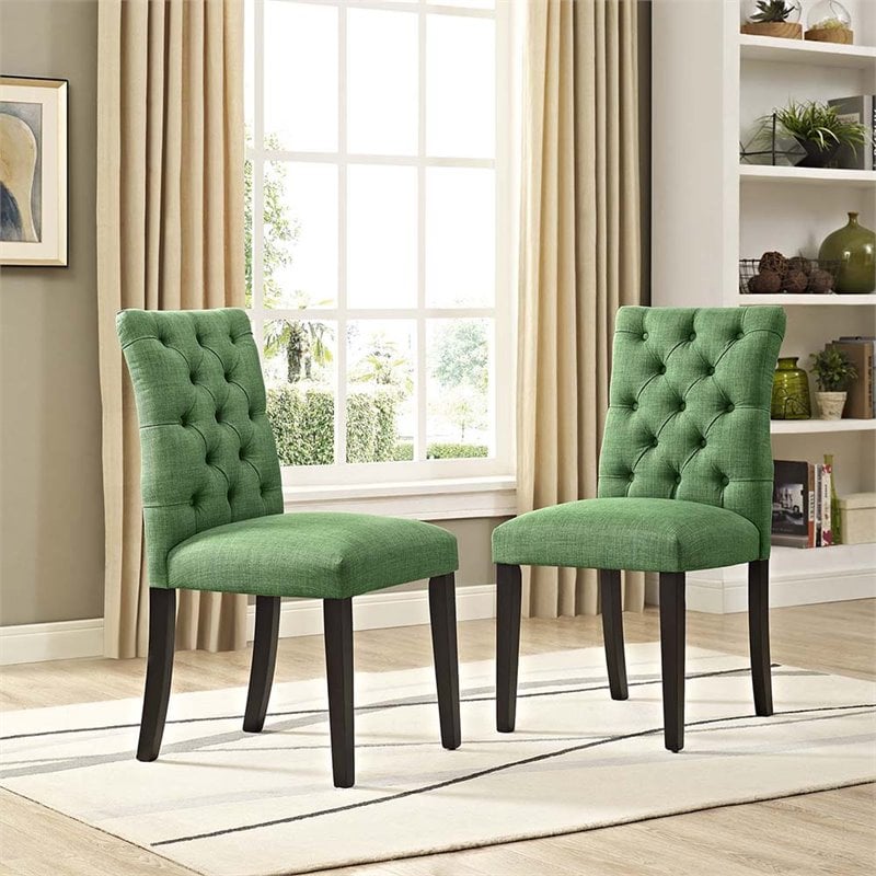 Pemberly Row Modern Tufted Dining Side Chair in Green (Set of 2)