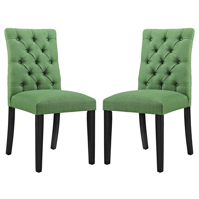 Pemberly Row Modern Tufted Dining Side Chair in Green (Set of 2)