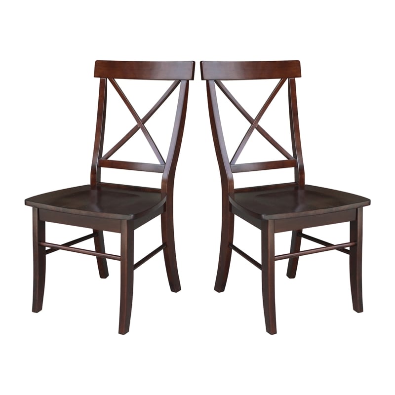 Pemberly Row Set of Two X-Back Chairs with Solid Wood Seats in Rich Mocha