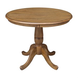 Pemberly Row 36&quot Solid Wood Round Top Pedestal Table - 28.9&quotH - Pecan