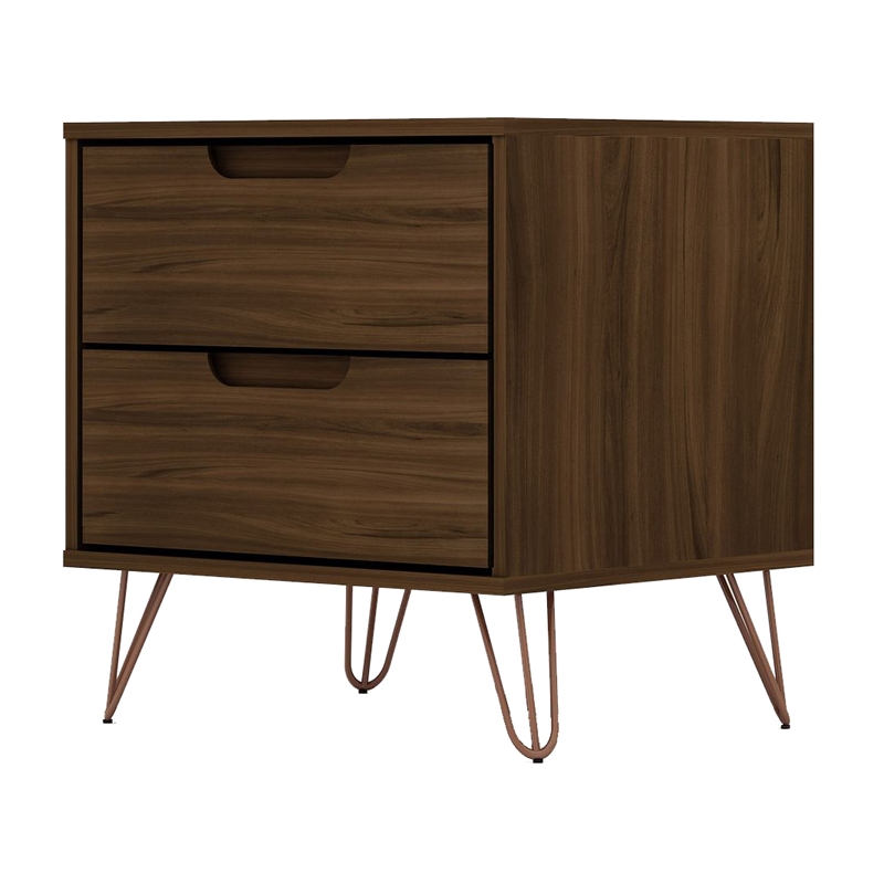 Pemberly Row Contemporary 2-Drawer Wood Nightstand in Brown Finish