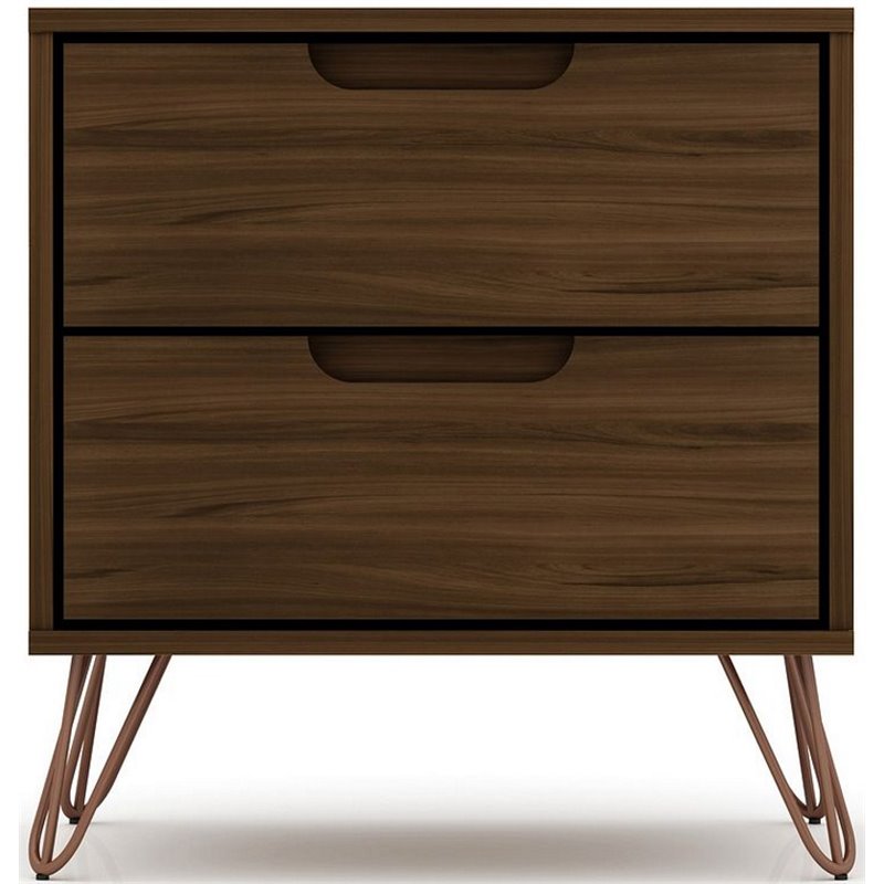Pemberly Row Contemporary 2-Drawer Wood Nightstand in Brown Finish