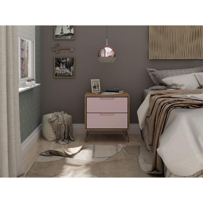 Pemberly Row 2-Drawer Wood Nightstand in Rose Pink & Natural