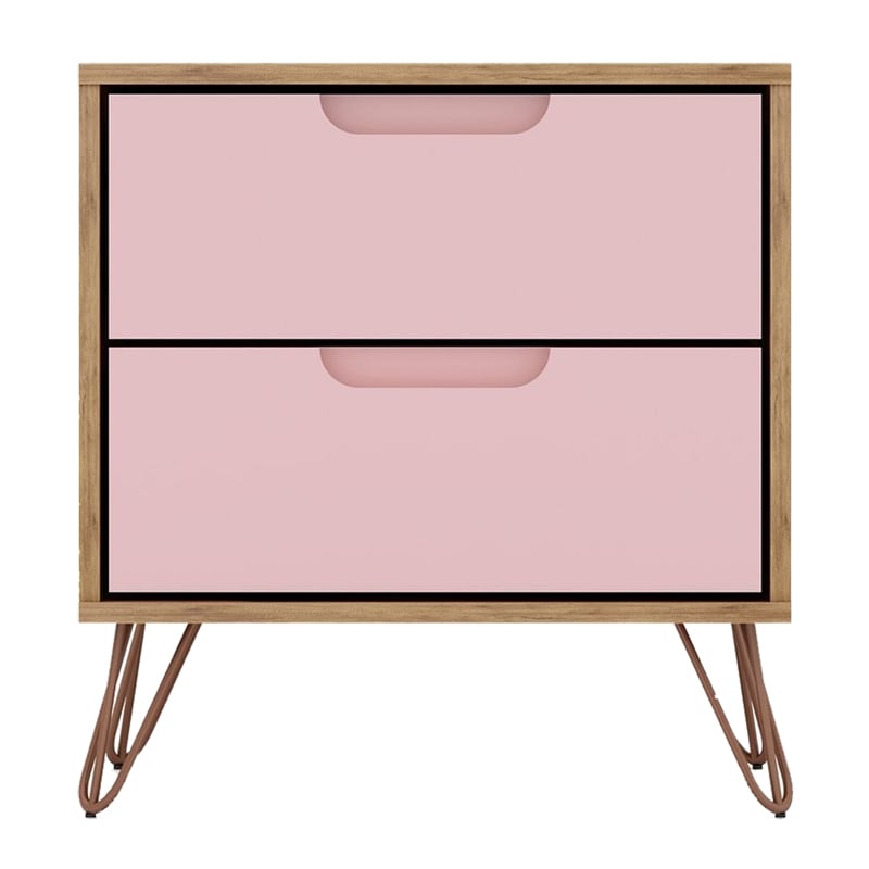 Pemberly Row 2-Drawer Wood Nightstand in Rose Pink & Natural