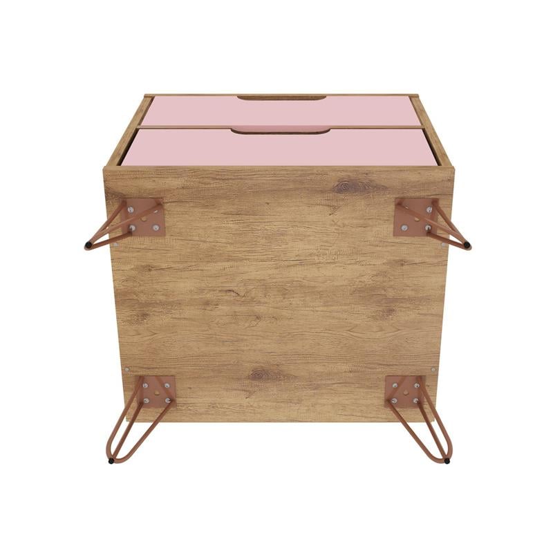 Pemberly Row 2-Drawer Wood Nightstand in Rose Pink & Natural