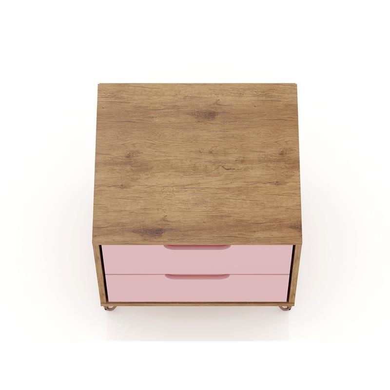 Pemberly Row 2-Drawer Wood Nightstand in Rose Pink & Natural