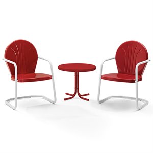 Pemberly Row 3 Piece 22&quotRound Metal Patio Conversation Set in Red