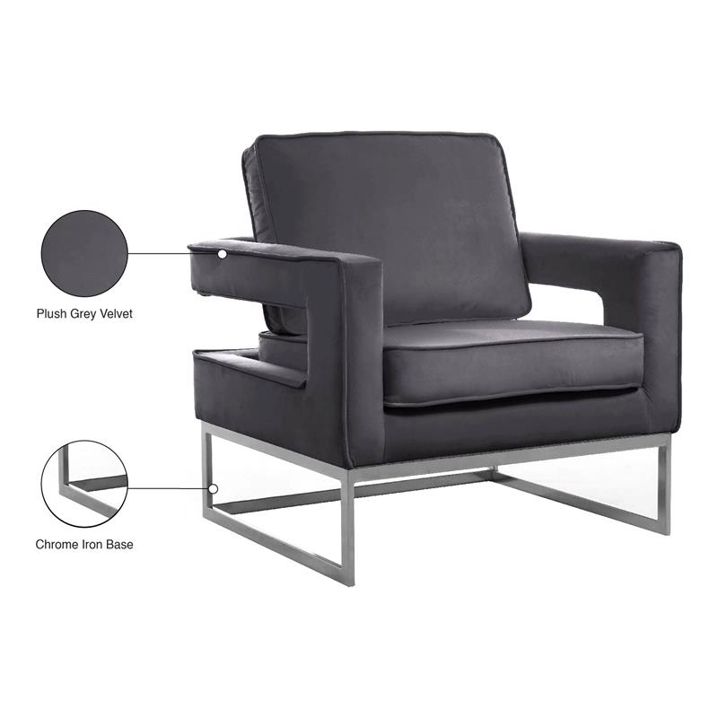 Pemberly Row Contemporary Upholstered Grey Velvet Accent Chair