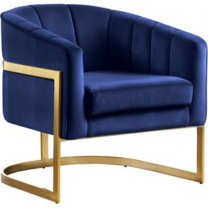 Pemberly Row Modern 18.5&quotH Velvet Accent Chair in Navy and Gold