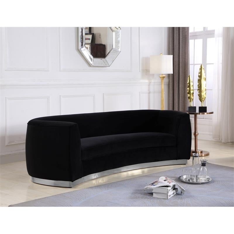 Pemberly Row Contemporary Black Velvet Sofa with Sturdy Stainless Steel Base