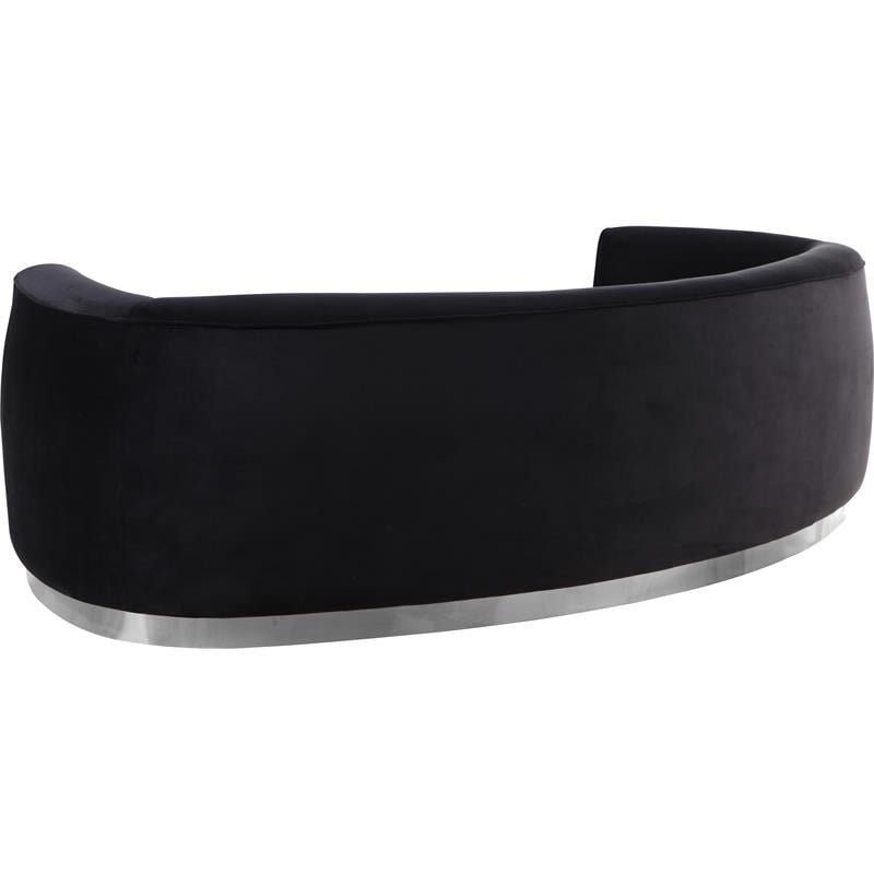 Pemberly Row Contemporary Black Velvet Sofa with Sturdy Stainless Steel Base