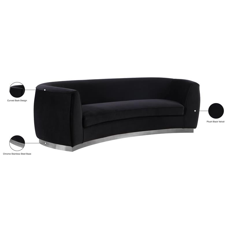 Pemberly Row Contemporary Black Velvet Sofa with Sturdy Stainless Steel Base