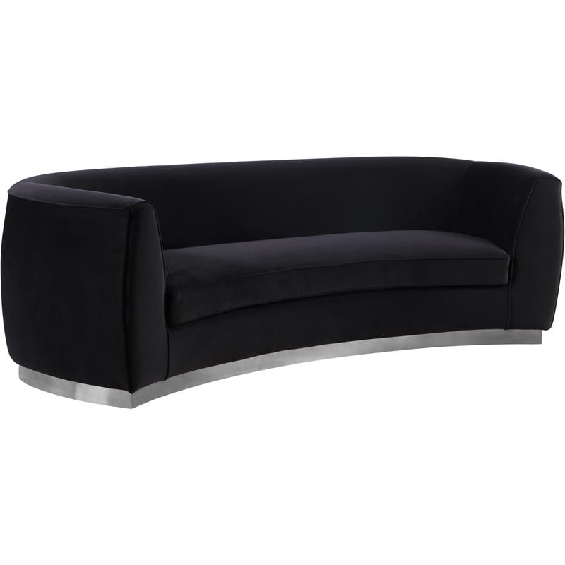 Pemberly Row Contemporary Black Velvet Sofa with Sturdy Stainless Steel Base