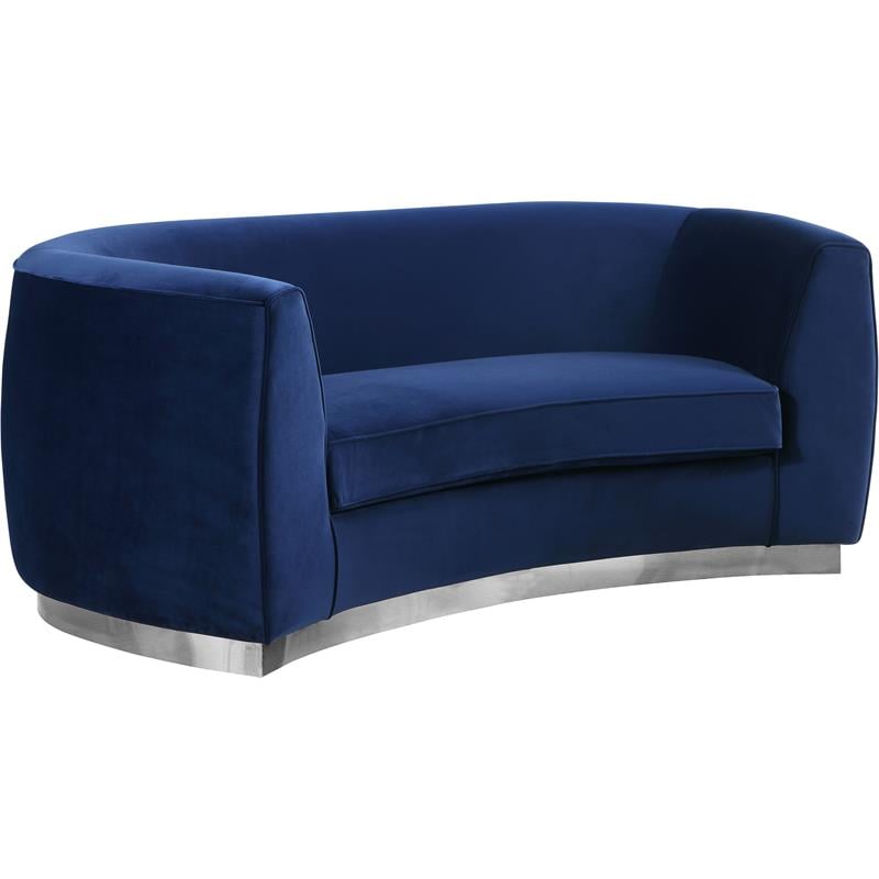 Pemberly Row Contemporary Navy Velvet Loveseat with Sturdy Stainless Steel Base